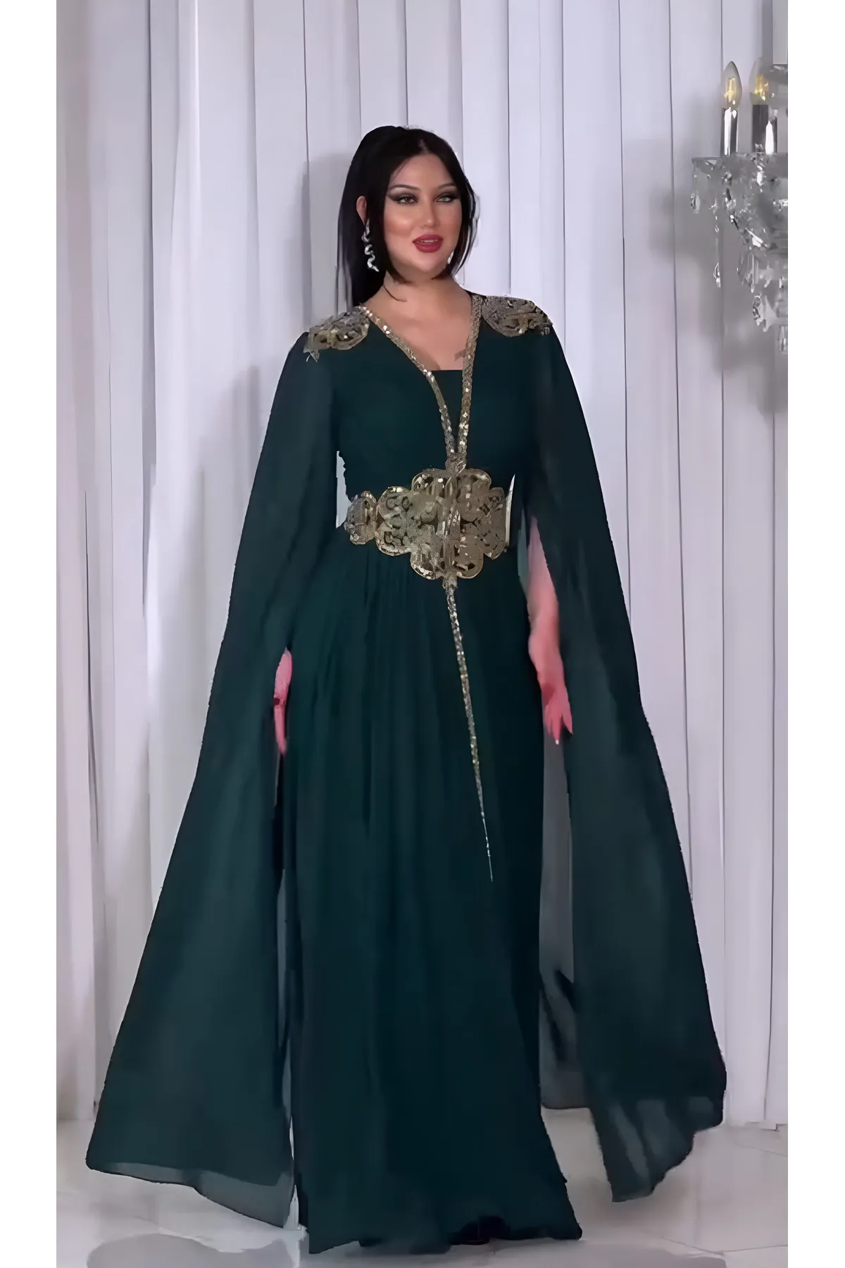 فساتين السهرة الشيفون  كم النسيج الحجر المطرزة طويلة الرأس