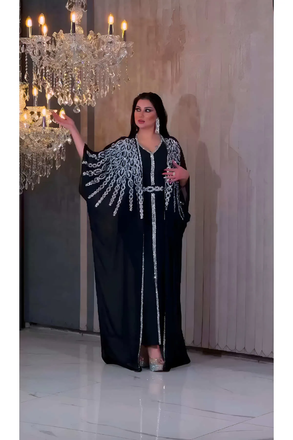 حجر مطرزة الشيفون فساتين السهرة الفاخرة الطويلة