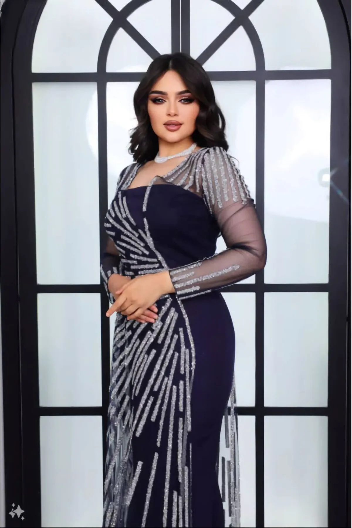 الشريط مفصلة فساتين السهرة الأكمام الشفافة